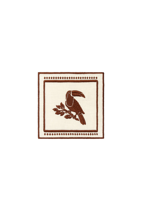 Tucan Linen Cocktail Napkin Set of 4 / Brown